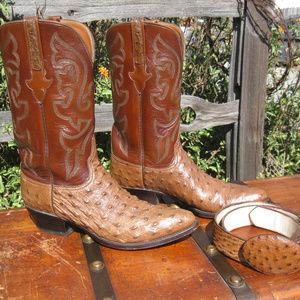 LUCCHESE OSTRICH Saddle Brown COWBOY BOOTS - 11 D